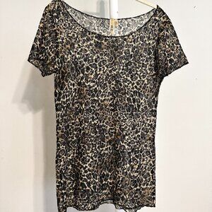 BKE Leopard Print Lace Short Sleeve Top